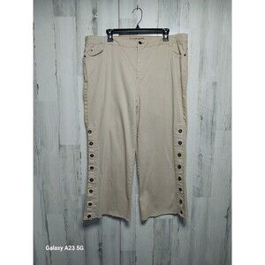 Peace Love World Denim Pants Women's 18WP Beige Button Leg Wide Crop